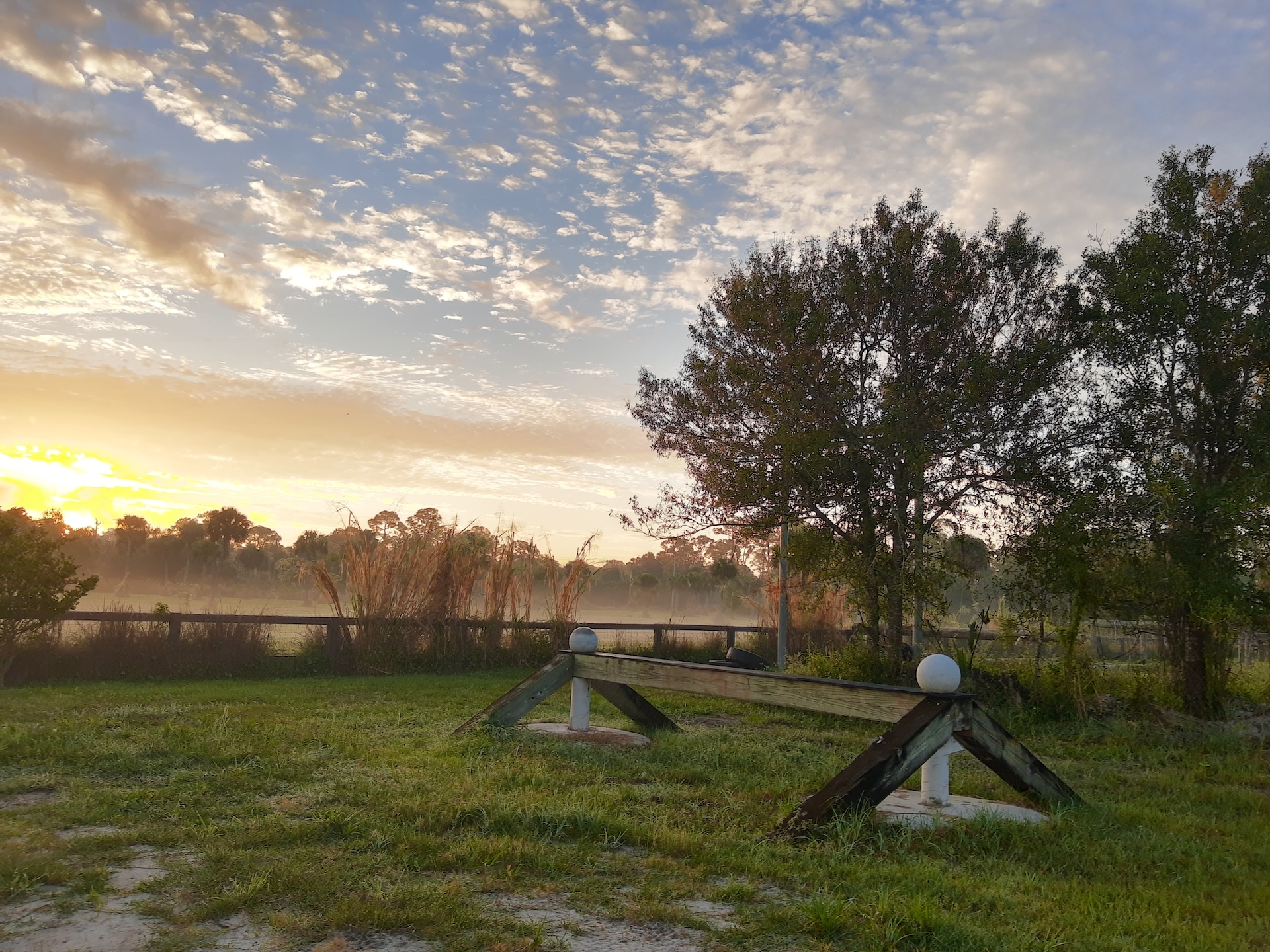 Sunrise over the green pastures at Conquer Ranch